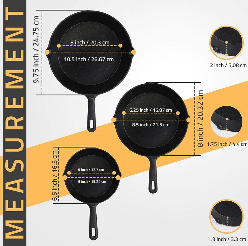 3-Piece Iron Cast Skillet Set